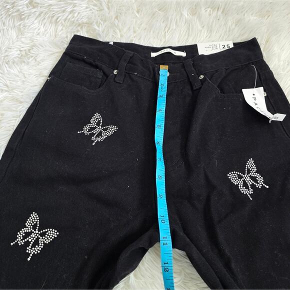 PacSun Women's Black Butterfly Bedazzled High Rise Slim Button Fly Jeans NWT 25 - Picture 12 of 15